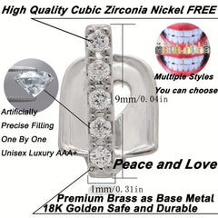 2pcs Micro Inlaid Zircon Stick Shaped Golden Grillz for Teeth
