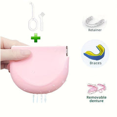 Silicone Denture Braces Bath Case Cup Box Holder Cleaner with Vent Holes