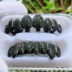 Green 8-Tooth Golden Silvery Grillz Set for Men Women