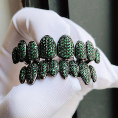 Green 8-Tooth Golden Silvery Grillz Set for Men Women