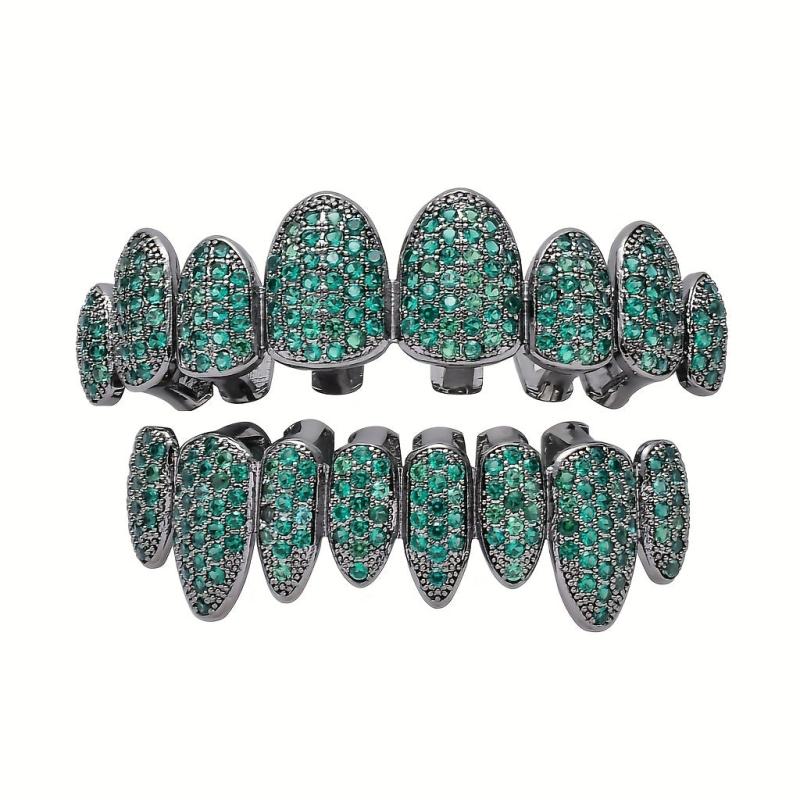 Green 8-Tooth Golden Silvery Grillz Set for Men Women
