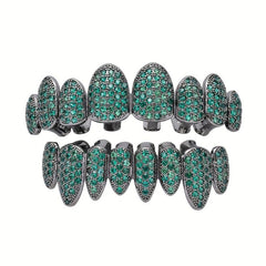 Green 8-Tooth Golden Silvery Grillz Set for Men Women