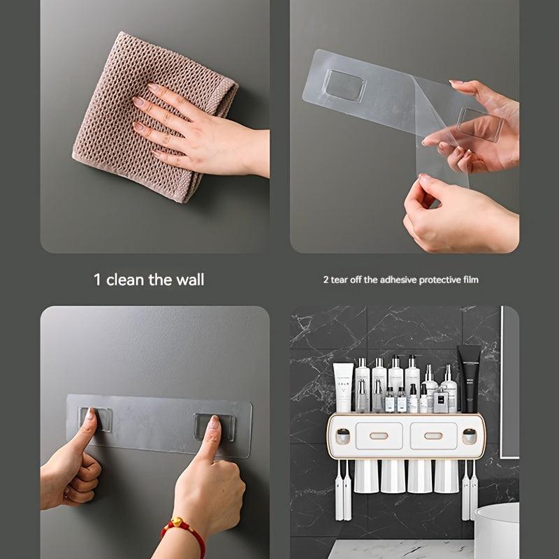 Automatic Toothpaste Dispenser & Brush Holder with Squeezer for Bathrooms