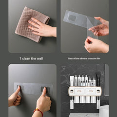 Automatic Toothpaste Dispenser & Brush Holder with Squeezer for Bathrooms