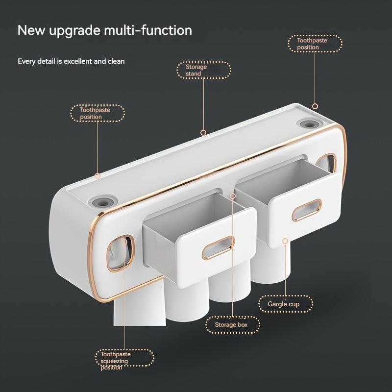 Automatic Toothpaste Dispenser & Brush Holder with Squeezer for Bathrooms