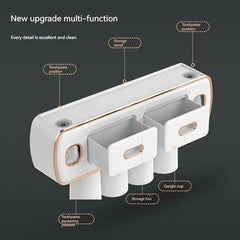 Automatic Toothpaste Dispenser & Brush Holder with Squeezer for Bathrooms