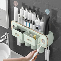 Automatic Toothpaste Dispenser & Brush Holder with Squeezer for Bathrooms