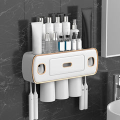 Automatic Toothpaste Dispenser & Brush Holder with Squeezer for Bathrooms