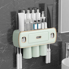 Automatic Toothpaste Dispenser & Brush Holder with Squeezer for Bathrooms