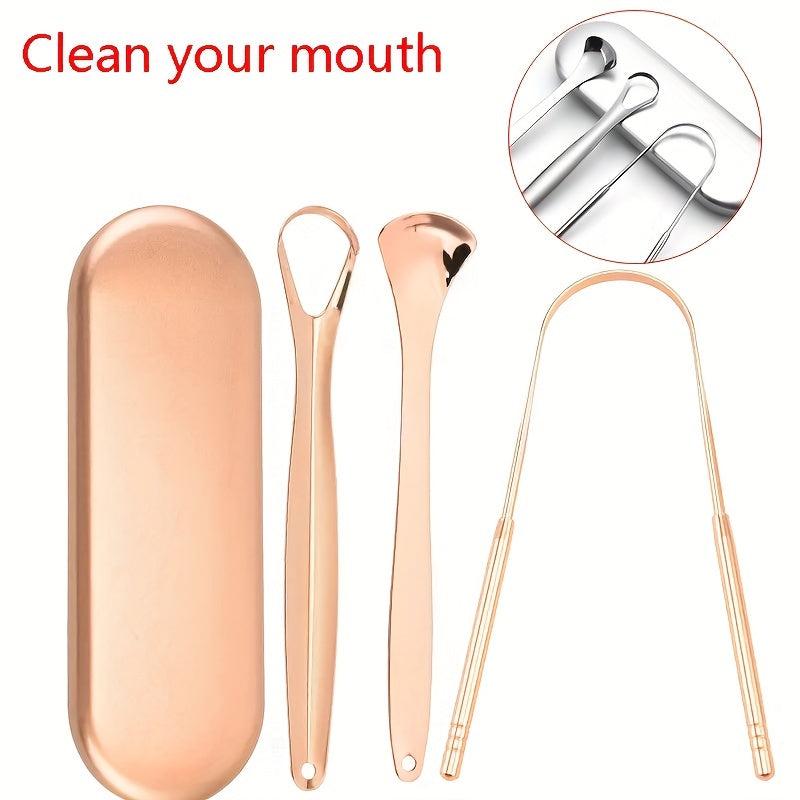 3pcs Tongue Scraper Reduce Bad Breath Stainless Steel Cleaners Oral Care