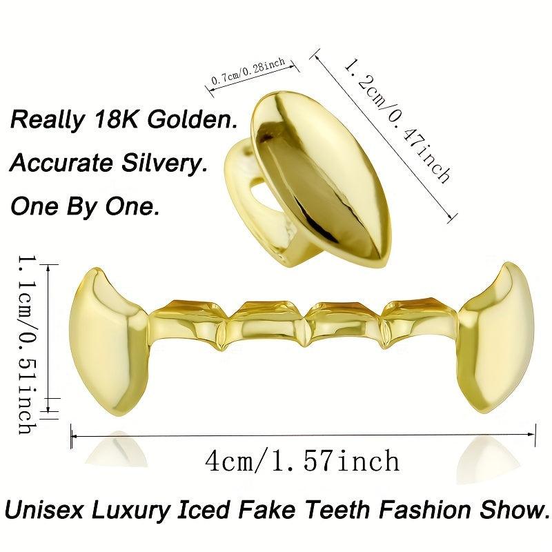 5PCS Golden Teeth Grillz Hip Hop Rapper Jewelry Halloween Gift