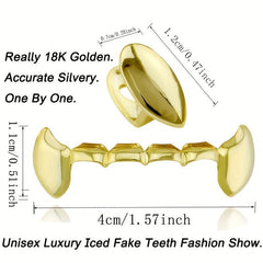 5PCS Golden Teeth Grillz Hip Hop Rapper Jewelry Halloween Gift
