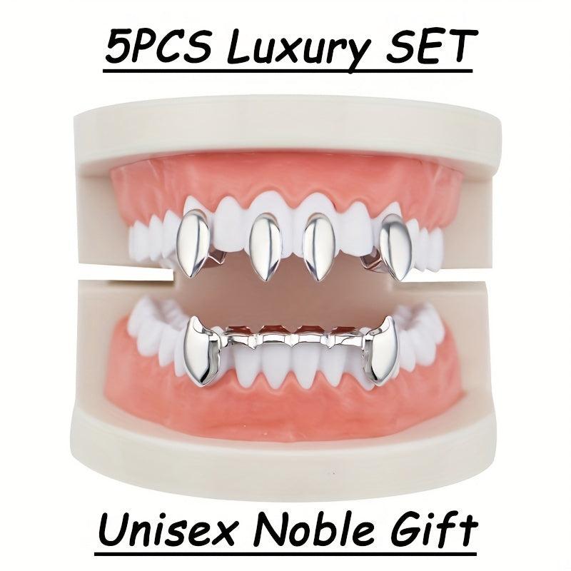 5PCS Golden Teeth Grillz Hip Hop Rapper Jewelry Halloween Gift