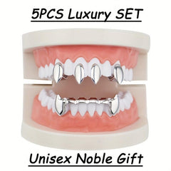 5PCS Golden Teeth Grillz Hip Hop Rapper Jewelry Halloween Gift