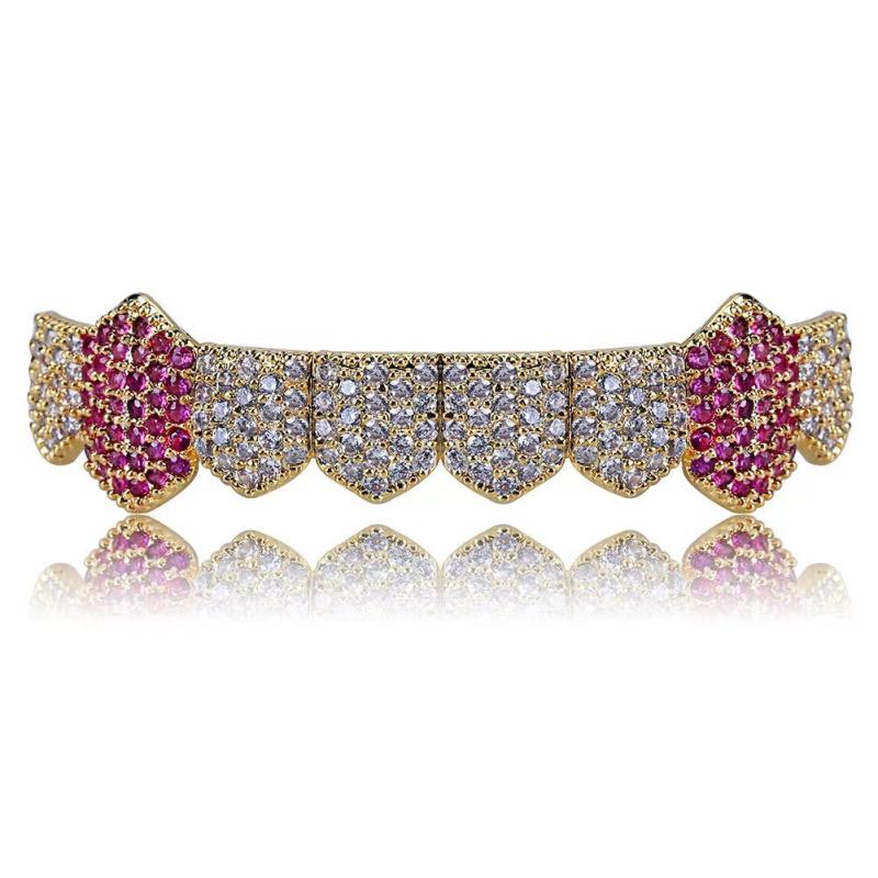 Hip Hop 8 Tooth Zircon Lower Teeth Grills Fangs Golden Brace