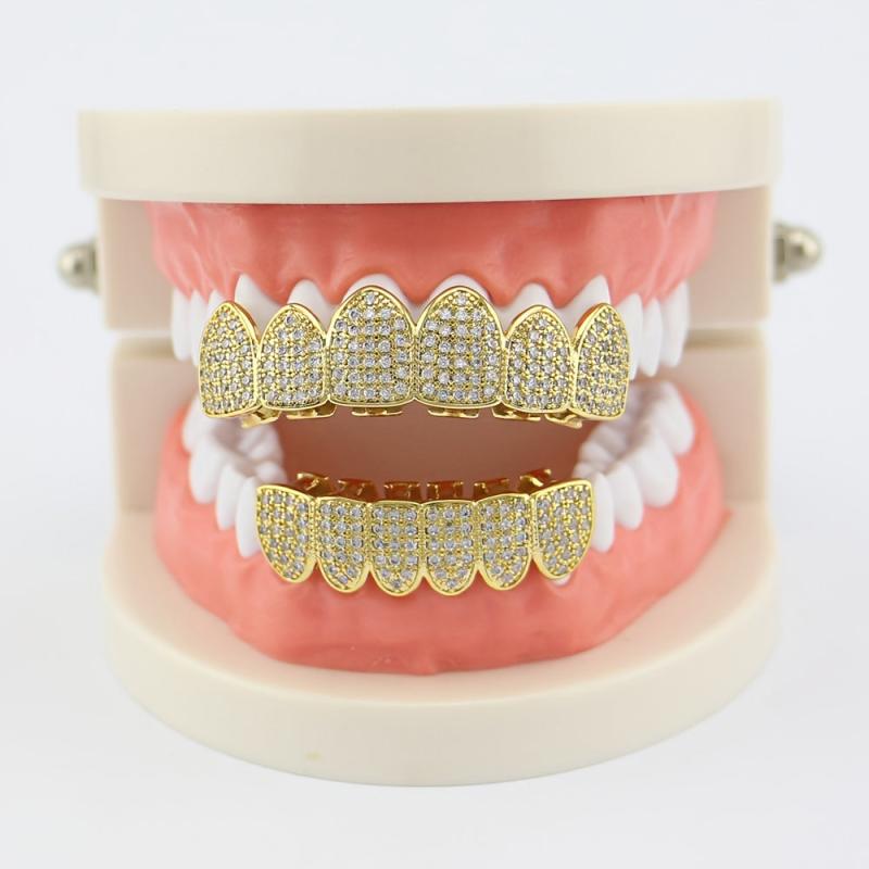 18K Plated Hip Hop Braces with Micro Inlaid Zircon Metal
