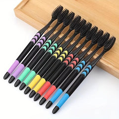 10pcs Bamboo Charcoal Bristle Toothbrushes for Deep Oral Care Adults