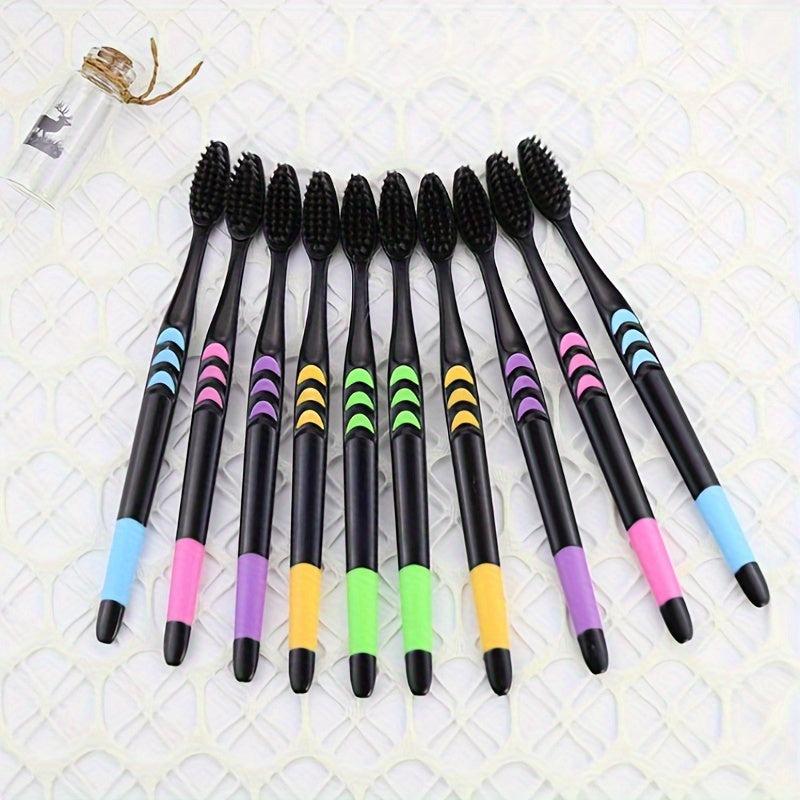 10pcs Bamboo Charcoal Bristle Toothbrushes for Deep Oral Care Adults