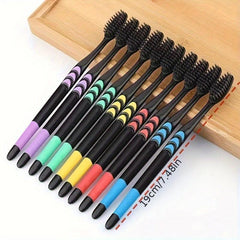 10pcs Bamboo Charcoal Bristle Toothbrushes for Deep Oral Care Adults