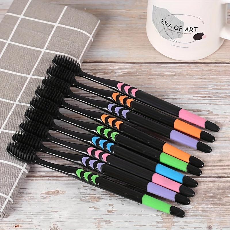 10pcs Bamboo Charcoal Bristle Toothbrushes for Deep Oral Care Adults