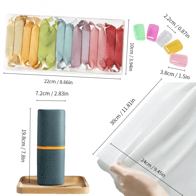 20 Pc Travel Bath Set Compressed Towels Toothbrush Cup Brush Head Cap Protectors