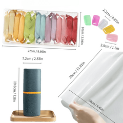 20 Pc Travel Bath Set Compressed Towels Toothbrush Cup Brush Head Cap Protectors