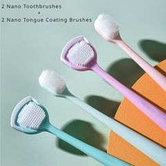 Nano Adult Toothbrush with Tongue Brush and Scraper