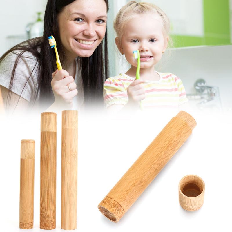 Portable Bamboo Toothbrush Tube Storage Holder Container Box
