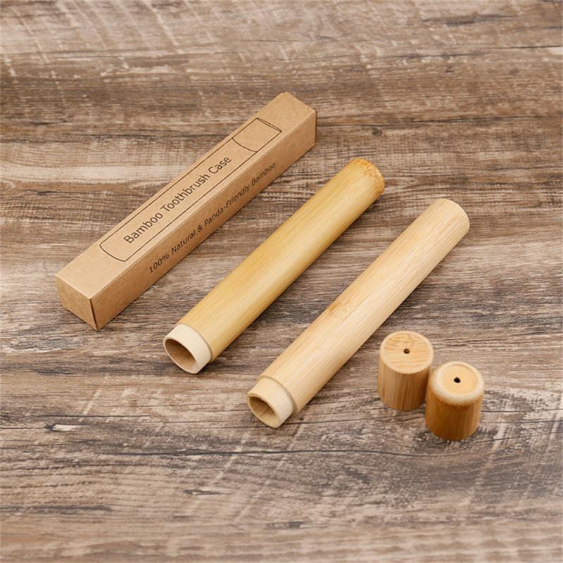 Portable Bamboo Toothbrush Tube Storage Holder Container Box