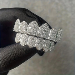Golden Silvery Teeth Grillz Set Iced Out Top Bottom Hip Hop Rapper Jewelry