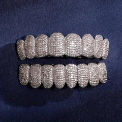 Golden Teeth Grillz Iced Out Top & Bottom Hip Hop Rapper Jewelry Gift