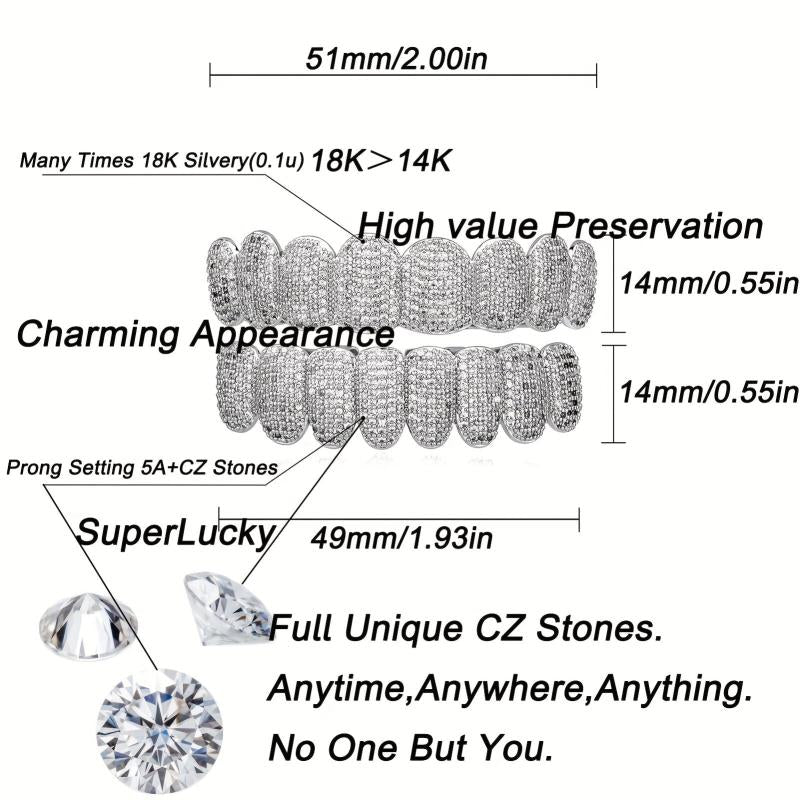 Golden Teeth Grillz Iced Out Top & Bottom Hip Hop Rapper Jewelry Gift