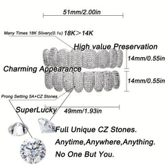 Golden Teeth Grillz Iced Out Top & Bottom Hip Hop Rapper Jewelry Gift