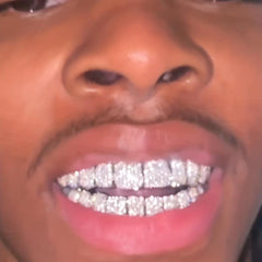Golden Teeth Grillz Iced Out Top & Bottom Hip Hop Rapper Jewelry Gift