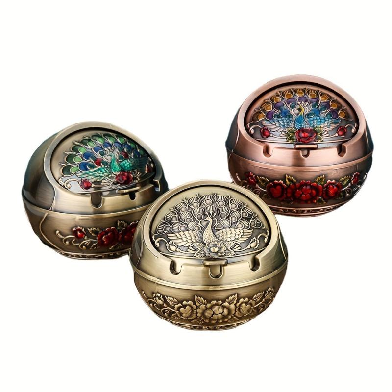 European Vintage Ashtray Sphere Alloy Ashtray With Lid