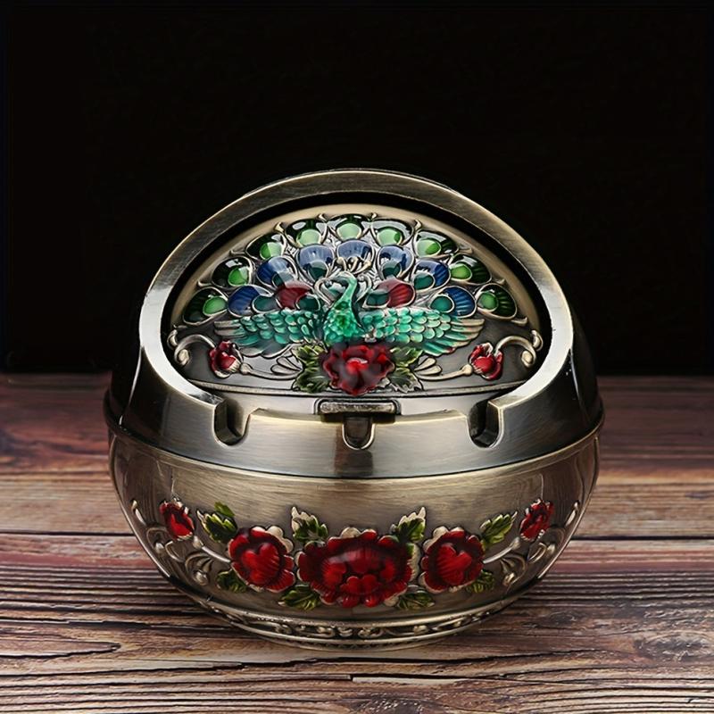 European Vintage Ashtray Sphere Alloy Ashtray With Lid