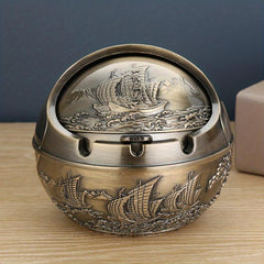 European Vintage Ashtray Sphere Alloy Ashtray With Lid