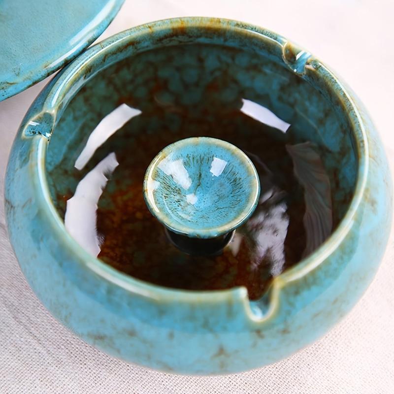 Ceramic Ashtray With Lid Windproof Cigarette Ashtray Indoor Outdoor Use