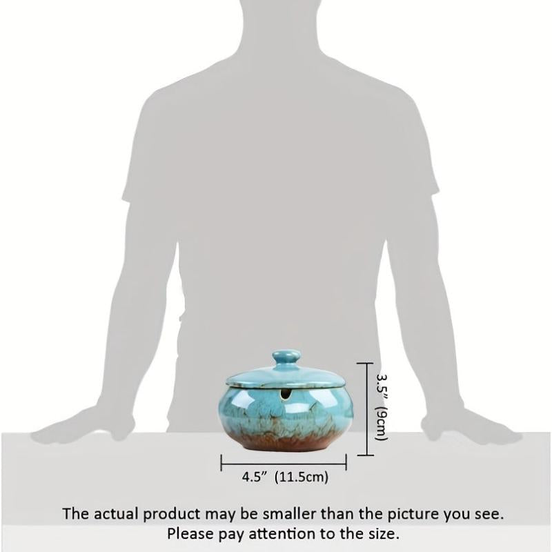 Ceramic Ashtray With Lid Windproof Cigarette Ashtray Indoor Outdoor Use