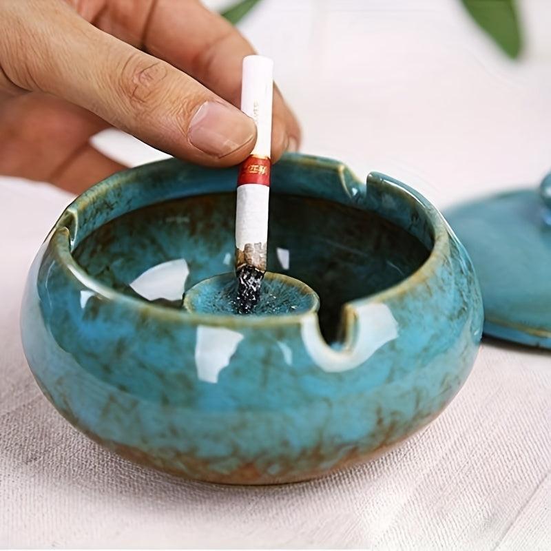 Ceramic Ashtray With Lid Windproof Cigarette Ashtray Indoor Outdoor Use