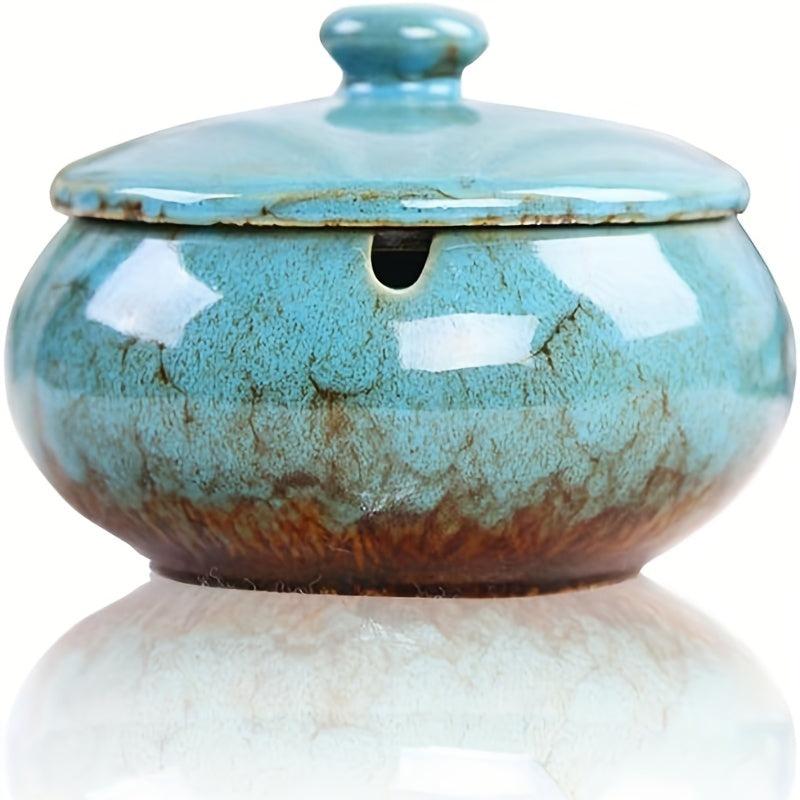 Ceramic Ashtray With Lid Windproof Cigarette Ashtray Indoor Outdoor Use