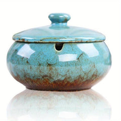 Ceramic Ashtray With Lid Windproof Cigarette Ashtray Indoor Outdoor Use