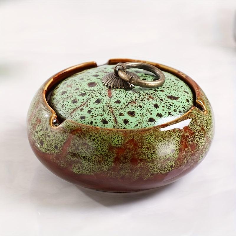 Ceramic Ashtray With Lid For Home Office Decorative Tabletop Ashtray
