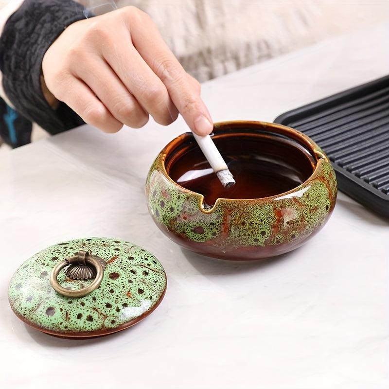 Ceramic Ashtray With Lid For Home Office Decorative Tabletop Ashtray