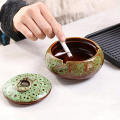 Ceramic Ashtray With Lid For Home Office Decorative Tabletop Ashtray