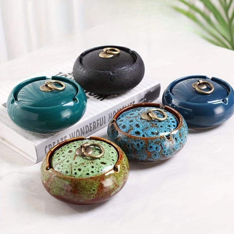Ceramic Ashtray With Lid For Home Office Decorative Tabletop Ashtray