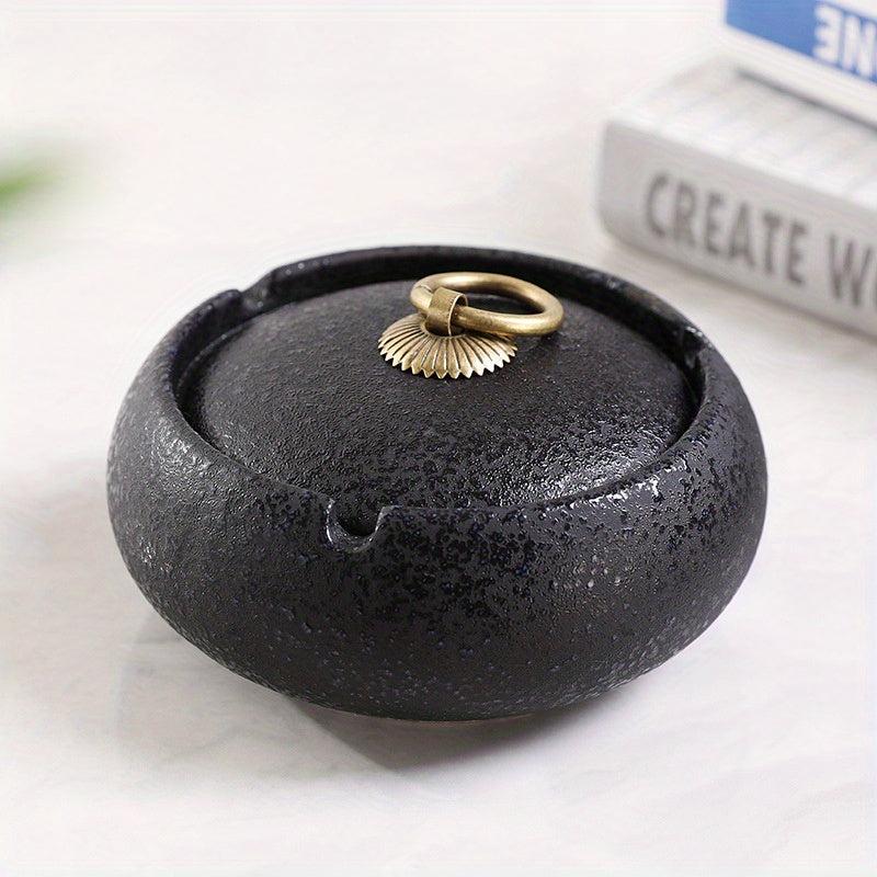 Ceramic Ashtray With Lid For Home Office Decorative Tabletop Ashtray