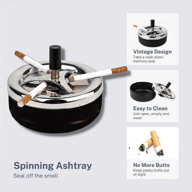 Large Round Push Down Cigarette Ashtray with Spinning Tray