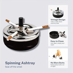 Large Round Push Down Cigarette Ashtray with Spinning Tray