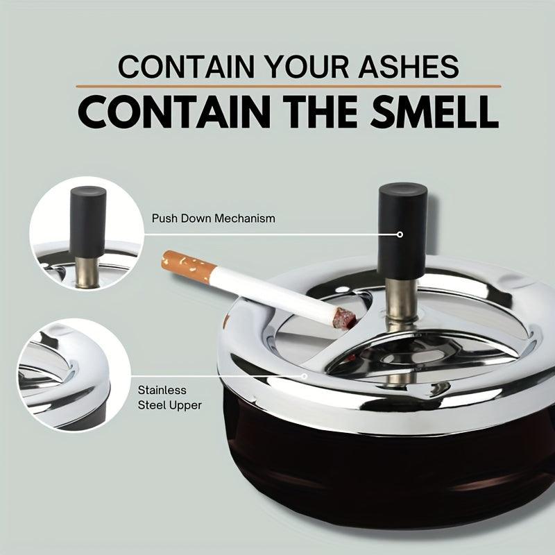 Large Round Push Down Cigarette Ashtray with Spinning Tray